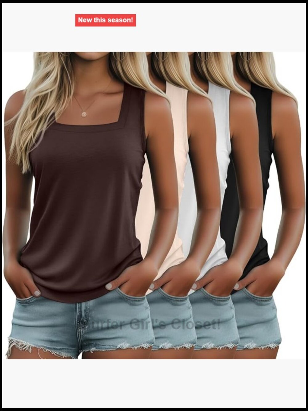 Women's Square Neck Sleeveless Tank Tops 4 Pack Soft Breathable Cotton Blend